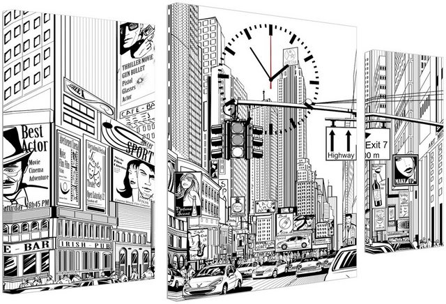 Conni Oberkircher´s Bild mit Uhr »Drawing City - gezeichnete Stadt«, Städte (Set), mit dekorativer Uhr, Zeichnung, Skizze-Bilder-Inspirationen