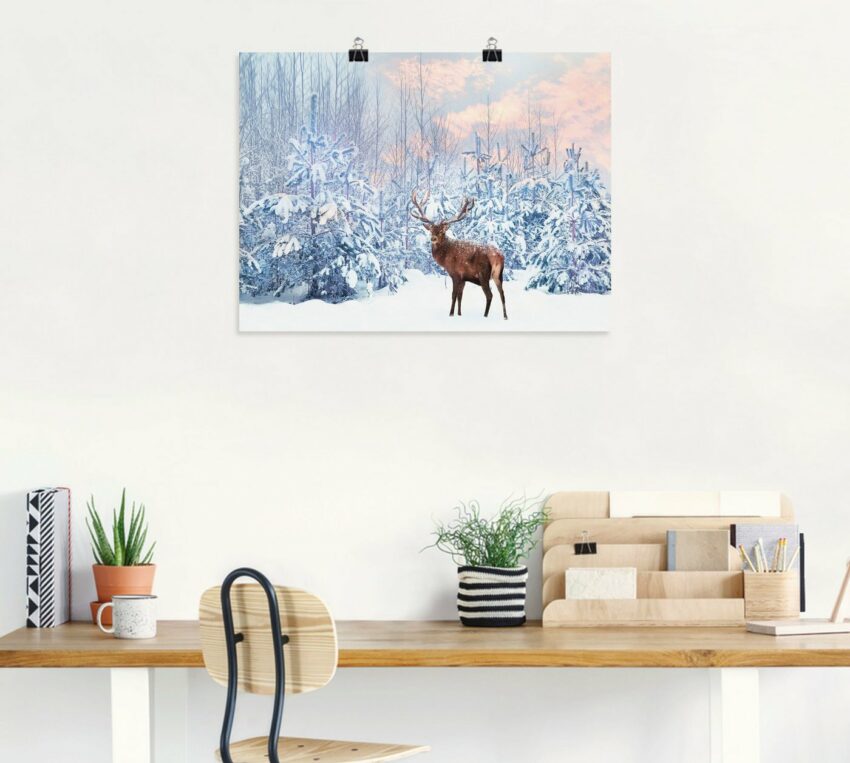 Artland Wandbild »Hirsch im Winterwald«, Hirschbilder (1 Stück), in vielen Größen & Produktarten - Alubild / Outdoorbild für den Außenbereich, Leinwandbild, Poster, Wandaufkleber / Wandtattoo auch für Badezimmer geeignet-Bilder-Ideen für dein Zuhause von Home Trends