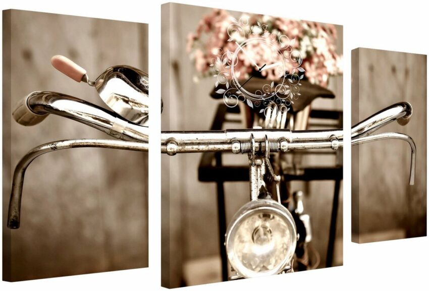 Conni Oberkircher´s Bild mit Uhr »Old City Bike - altes Fahrrad«, Fahrräder (Set), mit dekorativer Uhr, Vintage-Bilder-Ideen für dein Zuhause von Home Trends