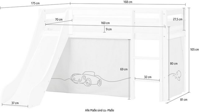 Hoppekids Hochbett »Cars« mit Rutsche, Vorhang und wahlweise Matratze-Betten-Inspirationen