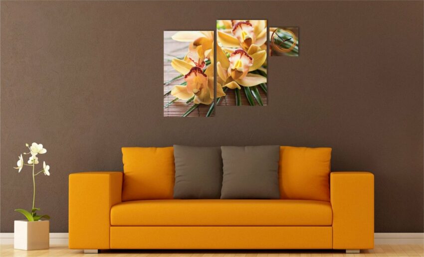 Conni Oberkircher´s Bild »Orange Orchids - Orchidee«, Orchidee (Set), mit dekorativer Uhr, Blume, Natur, Pflanze, Entspannung, Wellnes-Bilder-Ideen für dein Zuhause von Home Trends