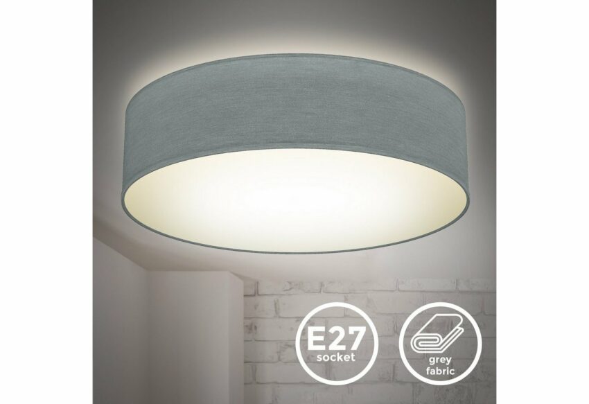 B.K.Licht Deckenleuchte, LED Deckenlampe Stoff grau Textil Lampenschirm Wohnzimmer Schlafzimmer E27 Ø38cm-Lampen-Ideen für dein Zuhause von Home Trends