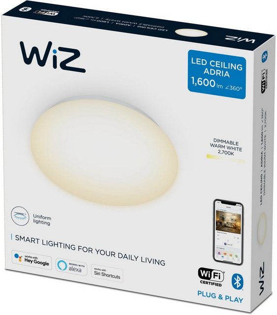 WiZ Deckenleuchte »WiZ Adria Ceiling 17W RD 2700K D«, Die smarte WiZ Deckenleuchte Adria erzeugt in Wohnräumen entweder ein dimmbares warm- oder kaltweißes Licht.-Lampen-Inspirationen