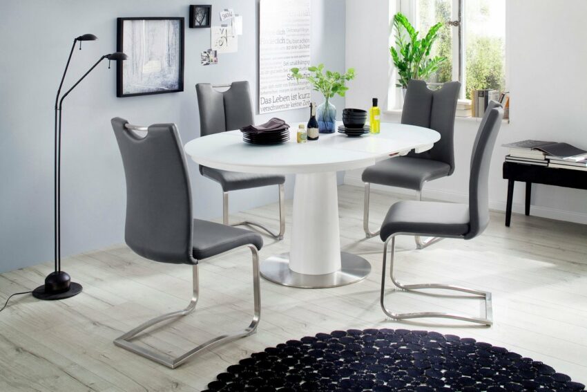 MCA furniture Esstisch »Waris«, Esstisch Rund mit Synchronsauszug, Weiß matt mit Sicherheitsglas-Tische-Ideen für dein Zuhause von Home Trends