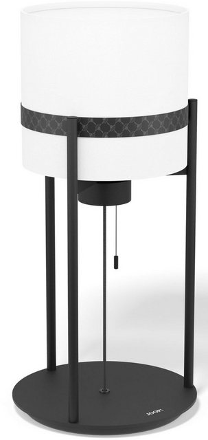 Joop! Tischleuchte »ROUND LIGHTS BLACK«, Tischleuchte mit rundem, gewebtem Textil-Leuchtenschirm in Weiß und eingelassenem Metall-Dekorband in Schwarz-Lampen-Inspirationen