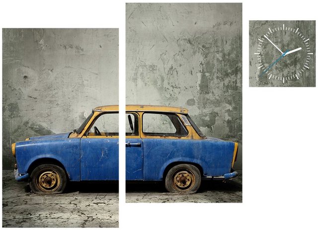 Conni Oberkircher´s Bild »Trabant«, Fahrzeuge (Set), mit dekorativer Uhr, Oldtimer, Auto, Vintage, DDR-Bilder-Inspirationen