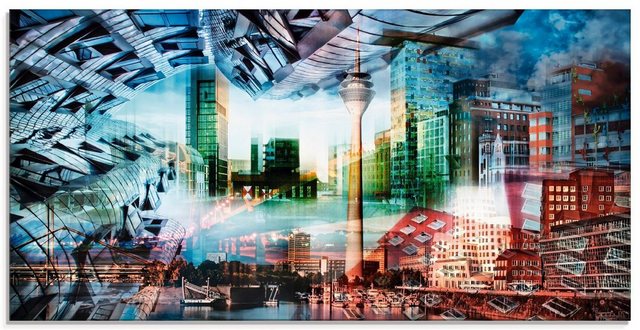 Artland Glasbild »Düsseldorf Skyline Collage VII«, Architektonische Elemente (1 Stück)-Bilder-Inspirationen