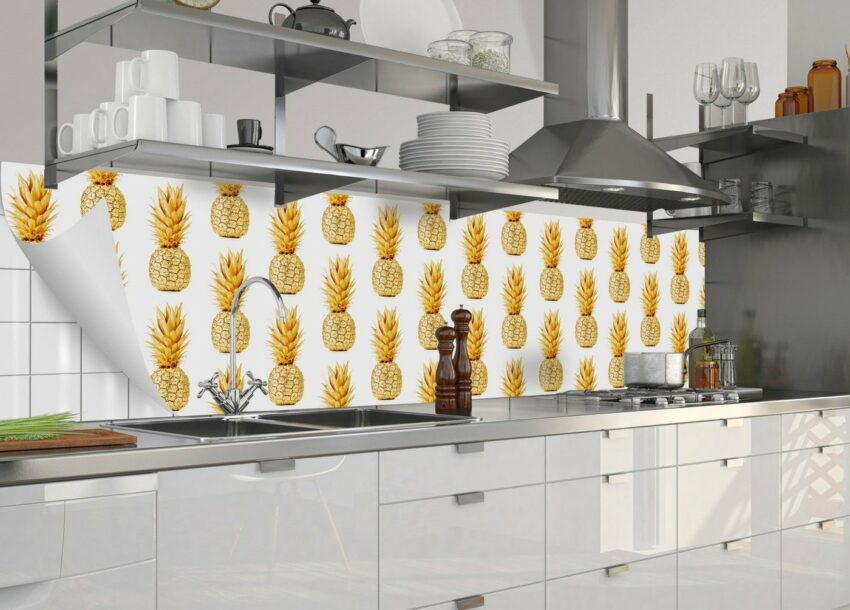 MySpotti Küchenrückwand »fixy Ananas Gold«, selbstklebende und flexible Küchenrückwand-Folie-Küchenrückwände-Ideen für dein Zuhause von Home Trends