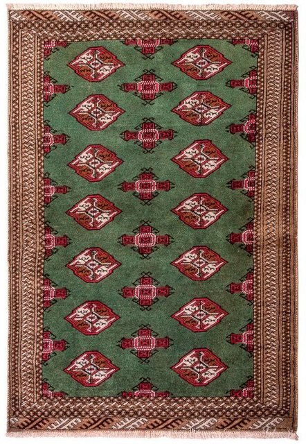 Wollteppich »Turkaman Teppich handgeknüpft grün«, morgenland, rechteckig, Höhe 7 mm-Teppiche-Inspirationen