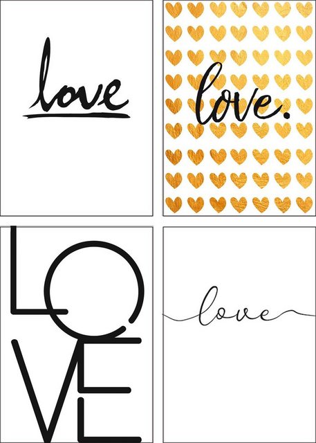 Artland Poster »4 x love - ein Hoch der Liebe«, Sprüche & Texte (4 Stück), Poster, Wandbild, Bild, Wandposter-Bilder-Inspirationen