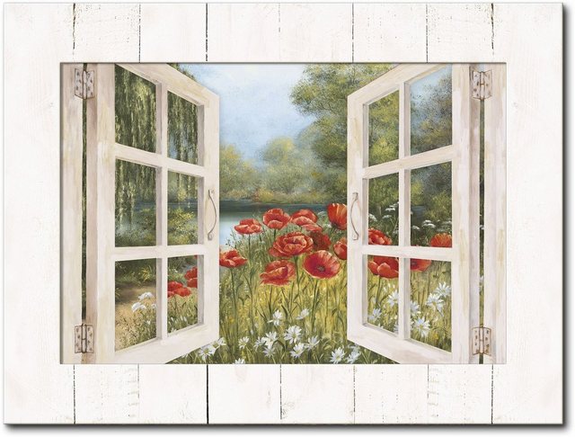 Artland Wandbild »Fensterblick - Mohnwiese am See«, Blumenwiese (1 Stück)-Bilder-Inspirationen