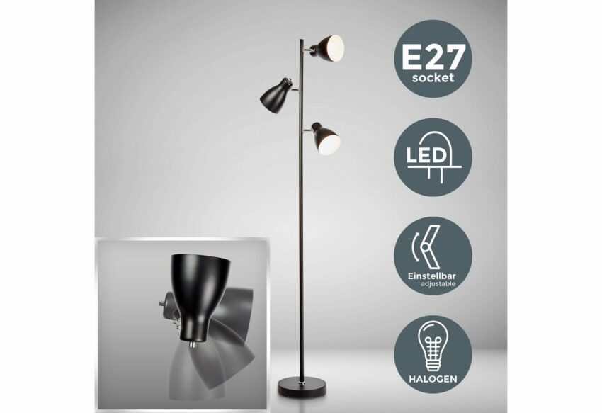 B.K.Licht Stehlampe, LED Design Stehleuchte Metall Deckenfluter Leuchte schwenkbar E27 schwarz-Lampen-Ideen für dein Zuhause von Home Trends
