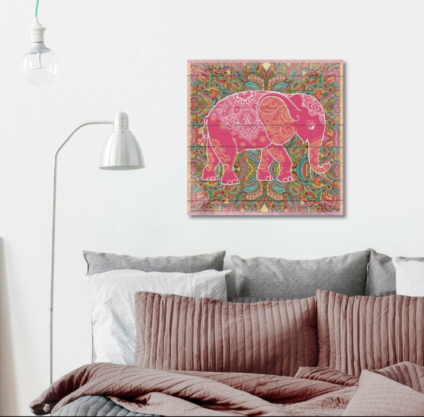 queence Holzbild »Elefant im Muster«, 40x40 cm-Bilder-Ideen für dein Zuhause von Home Trends