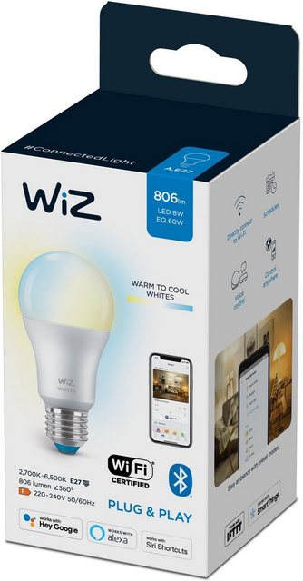 WiZ »WiZ Wi-Fi BLE 60W A60 E27 927-65 TW 1PF/6« LED-Leuchtmittel, E27, 1 Stück, Warmweiß, Kreieren Sie mit Wiz Tunable White LED Lampen smarte Beleuchtung für Ihren Alltag.-Leuchtmittel-Inspirationen
