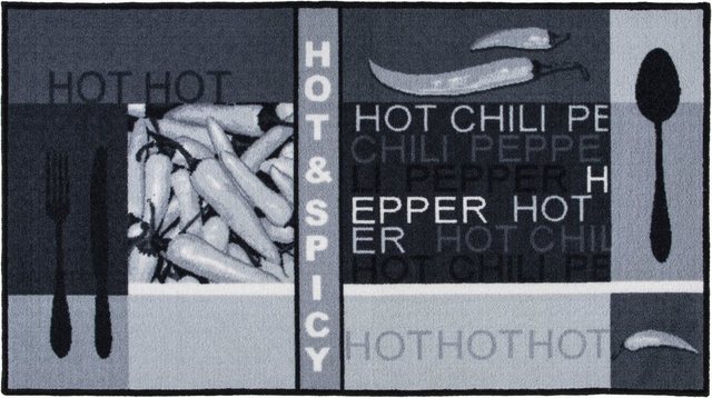 Küchenläufer »Hot Pepper«, Andiamo, rechteckig, Höhe 5 mm, Motiv Peperoni/Chili, mit Schriftzug, Küche-Teppiche-Inspirationen