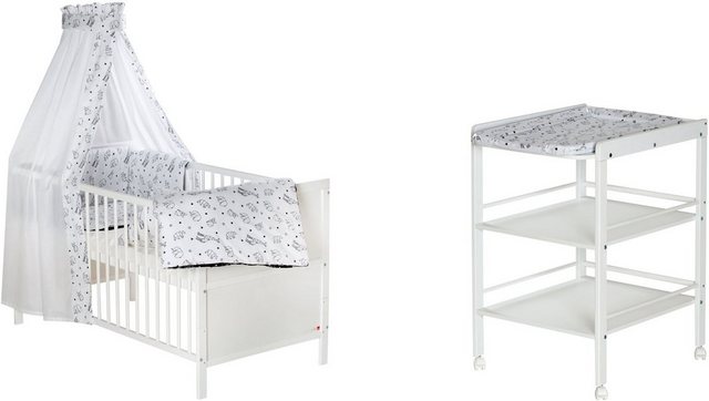 Schardt Babymöbel-Set »Lenny, Origami Black«, (Spar-Set, 2-St), mit Kinderbett mit textiler Ausstattung und Wickelregal mit Wickelauflage-Babymöbel-Sets-Inspirationen