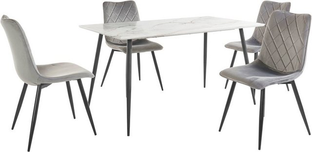 Essgruppe »Dino+Belo«, (5-tlg), Tisch 140 cm breit, 4 Stühle mit Bezug in Samtstoff, schwarzes Metallgestell-Essgruppen-Inspirationen