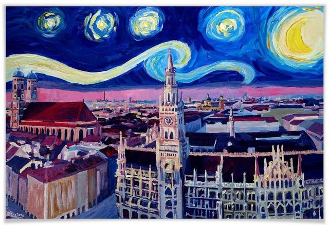 Wall-Art Poster »van Gogh Stil München bei Nacht«, Stadt (1 Stück), Poster, Wandbild, Bild, Wandposter-Bilder-Inspirationen