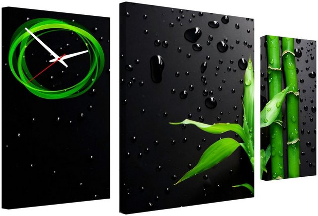 Conni Oberkircher´s Bild mit Uhr »Black & Green Nature - Bambus III«, Bambus (Set), mit dekorativer Uhr, Natur, Entspannung, Wellness-Bilder-Inspirationen