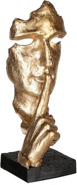 Casablanca by Gilde Dekofigur »Skulptur Silence, gold/schwarz« (1 Stück), Dekoobjekt, Höhe 39 cm, mit Spruchanhänger, Wohnzimmer-Figuren-Inspirationen