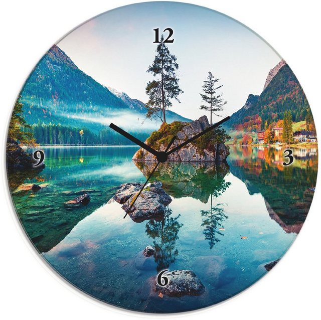 Artland Wanduhr »Glasuhr rund Herbstszene des Hintersee vor Alpen«-Uhren-Inspirationen
