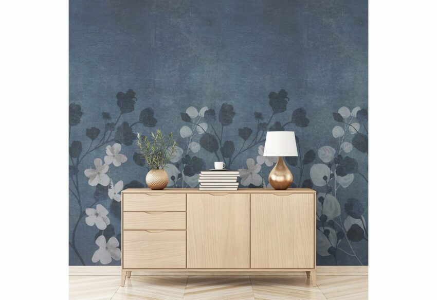 Bodenmeister Fototapete »Betonwand Blumen blau«-Tapeten-Ideen für dein Zuhause von Home Trends