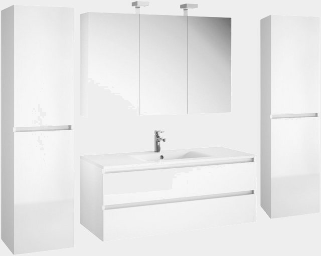 Allibert Badmöbel-Set »Alma«, (5-St), bestehend aus Waschplatz, Spiegelschrankmit 2 Aufsatzleuchten und 2 Hochschränken-Badmöbel-Sets-Inspirationen