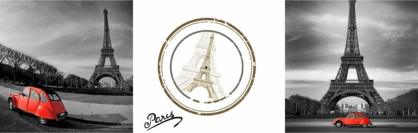 Conni Oberkircher´s Bild »Eiffel Paris - Eifelturm & Auto«, Paris (Set), mit dekorativer Uhr, Sehenswürdigkeiten-Bilder-Ideen für dein Zuhause von Home Trends