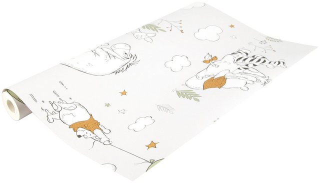 Disney Papiertapete »Winnie Puuh auf, auf und davon«, (1 St), Grau/Orange - 10mx53cm-Tapeten-Inspirationen
