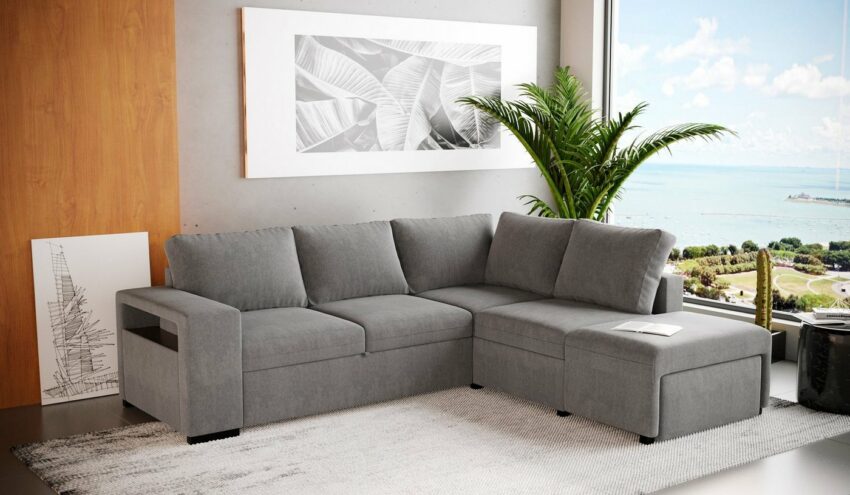 Places of Style Big-Sofa »Jozzis«, 1 Teile, mit manuell verstellbaren Funktionen, integrierte Bettfunktion, inklusive eines Regal und einem Stauraumfach zum aufklappen-Sofas-Ideen für dein Zuhause von Home Trends