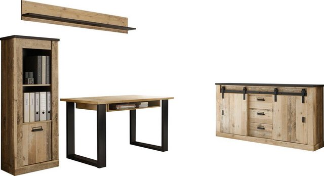 Premium collection by Home affaire Schrank-Set »SHERWOOD«, (4-St), in modernem Holz Dekor, mit Scheunentorbeschlag und Apothekergriffen aus Metall-Schränke-Inspirationen