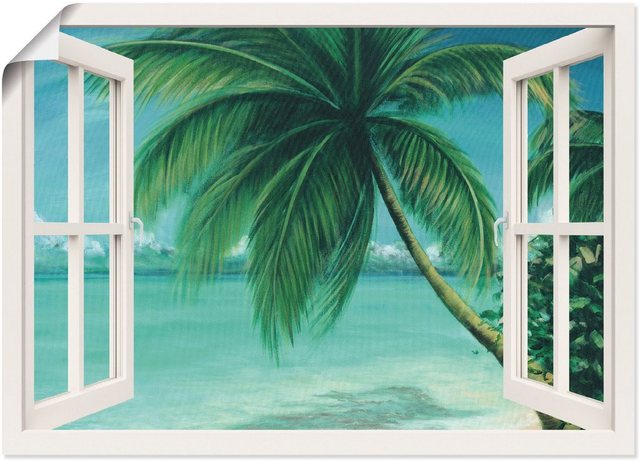 Artland Wandbild »Fensterblick - Palmenstrand«, Fensterblick (1 Stück), in vielen Größen & Produktarten - Alubild / Outdoorbild für den Außenbereich, Leinwandbild, Poster, Wandaufkleber / Wandtattoo auch für Badezimmer geeignet-Bilder-Inspirationen