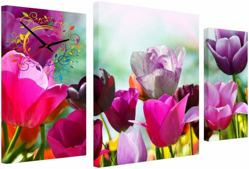 Conni Oberkircher´s Bild mit Uhr »May Colours - lila Tulpen«, Blumen (Set), mit dekorativer Uhr, Frühling, Natur, Sonne-Bilder-Ideen für dein Zuhause von Home Trends
