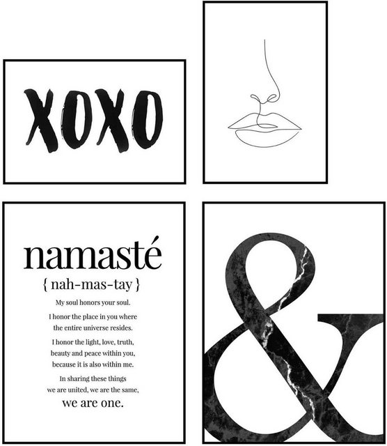 Reinders! Wandbild »Wandbilder Set Moderner Kuss Quote - Yoga - Zusammen - Illustration«, Schriftzug (4 Stück)-Bilder-Inspirationen