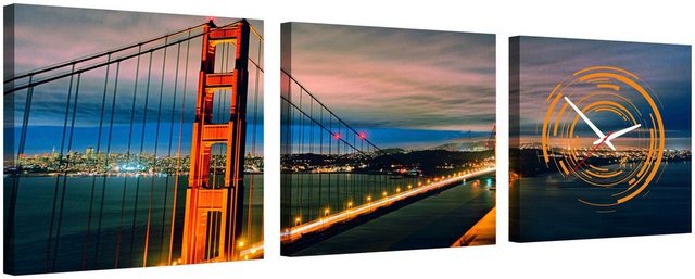 Conni Oberkircher´s Bild »Golden Gate - Brücke«, Brücken (Set), mit dekorativer Uhr, San Francisco Sonnenuntergang-Bilder-Inspirationen