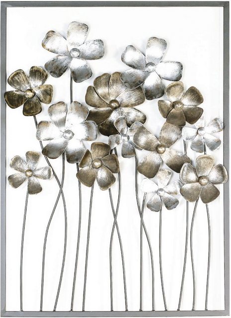 GILDE Wanddekoobjekt »Wandrelief Fleurs, braun/champagnerfarben« (1 Stück), Wanddeko, aus Metall, Blumen, Wohnzimmer-Wandobjekte-Inspirationen