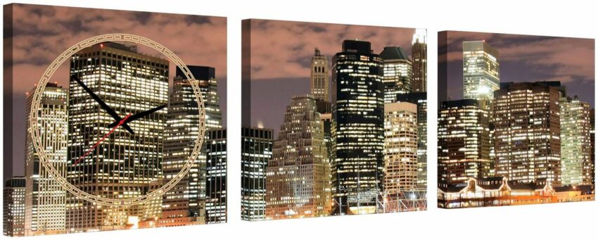 Conni Oberkircher´s Bild »Big City by Night - Stadt in der Nacht«, New York (Set), mit dekorativer Uhr, Stadt, Nacht, Lichter-Bilder-Ideen für dein Zuhause von Home Trends