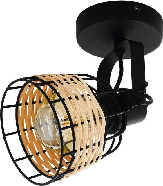 EGLO Wandstrahler »Anwick 1«, schwarz / L14 x H20 x B14 cm / exkl. 1 x E27 (je max. 40W) / Wandleuchte - Vintage - Retro - Holz geflochten - Design - Lampe - Wohnzimmerlampe - Schlafzimmerlampe - Nachttischlampe - Wandlampe-Lampen-Inspirationen