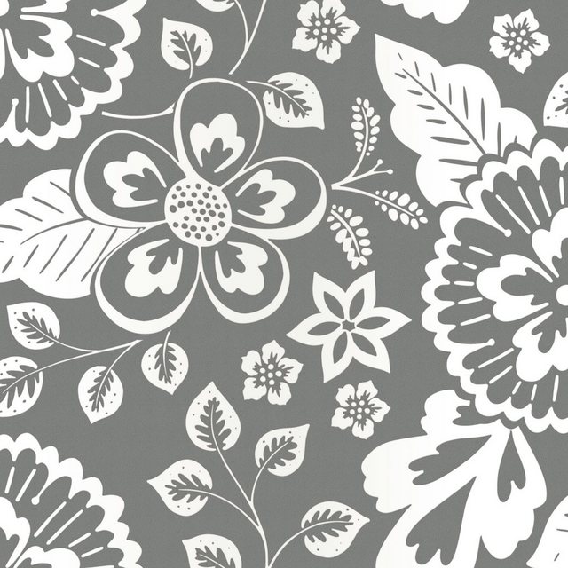Vliestapete »Grafik - Blumen«, (1 St), Grau - 10m x 52cm-Tapeten-Inspirationen