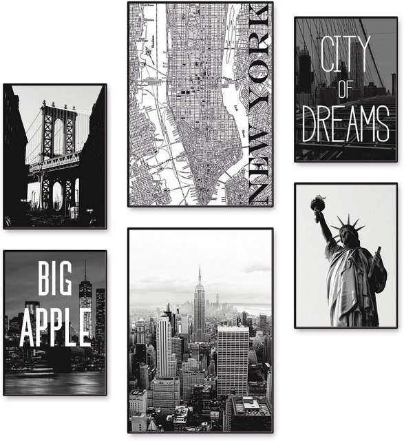 Artland Poster »Wahrzeichen von New York«, Amerika (6 Stück), Poster, Wandbild, Bild, Wandposter-Bilder-Inspirationen