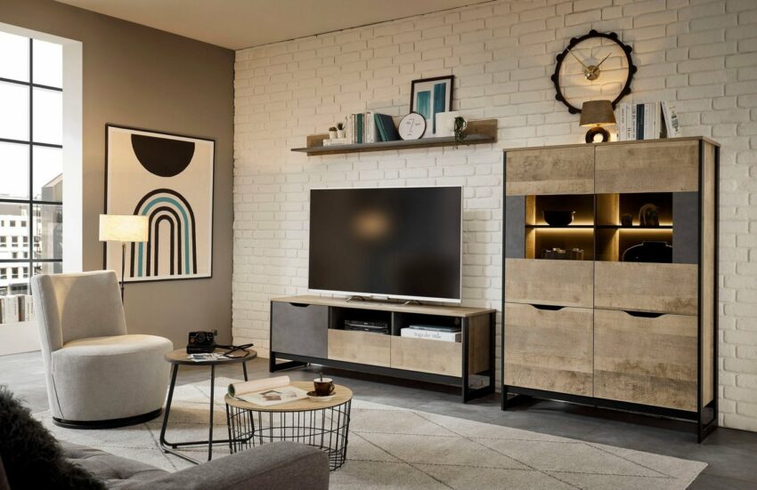 Places of Style Wohnzimmer-Set »Malthe«, (3-St), im trendigen Design, 1 kleine Vitrine, 1 Lowboard, 1 Wandboard-Wohnwände-Ideen für dein Zuhause von Home Trends