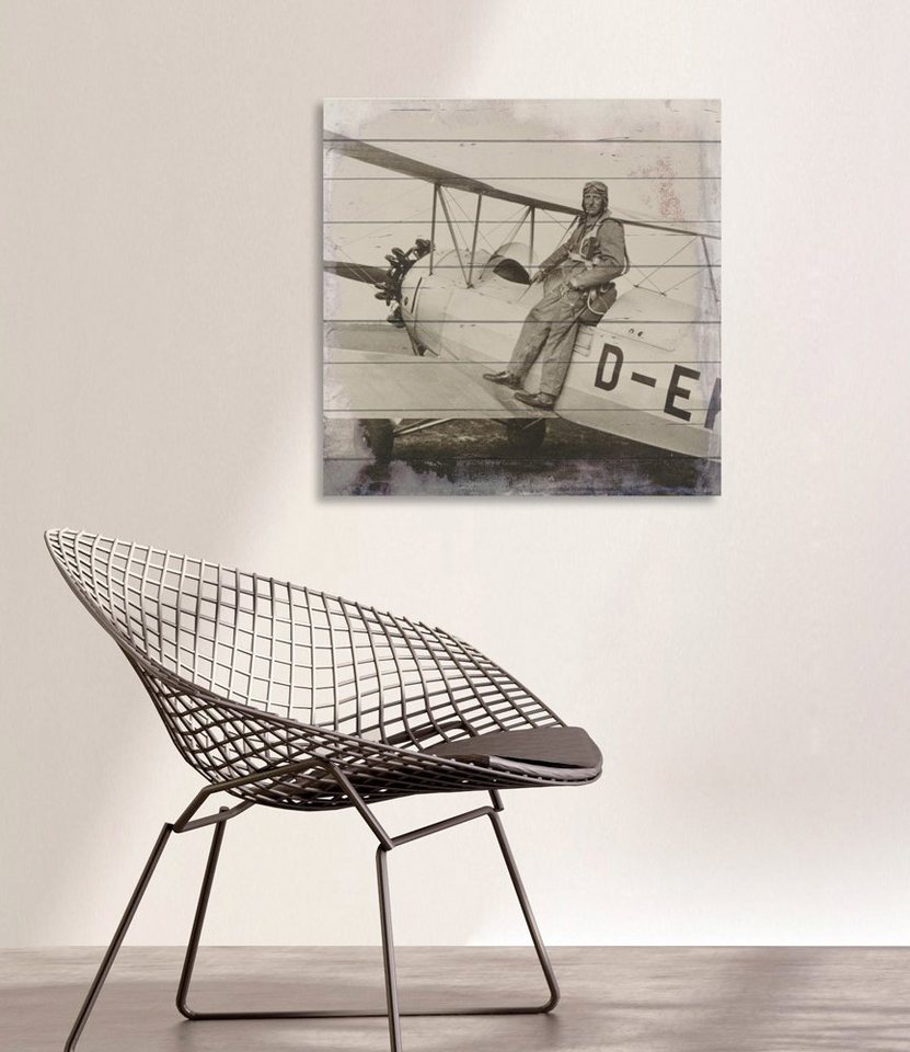 queence Holzbild »Altes Flugzeug mit Pilot«, 40x40 cm-Bilder-Ideen für dein Zuhause von Home Trends