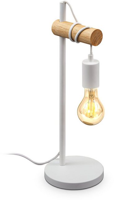B.K.Licht Tischleuchte, 1 flammige Vintage Tischlampe, Industrial Design, Retro Lampe, Stahl, Holz, Rund, E27, ohne Leuchtmittel-Lampen-Inspirationen