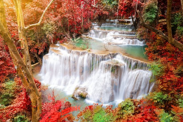 Papermoon Fototapete »Huay Mae Kamin Autumn Waterfall«, glatt-Tapeten-Inspirationen