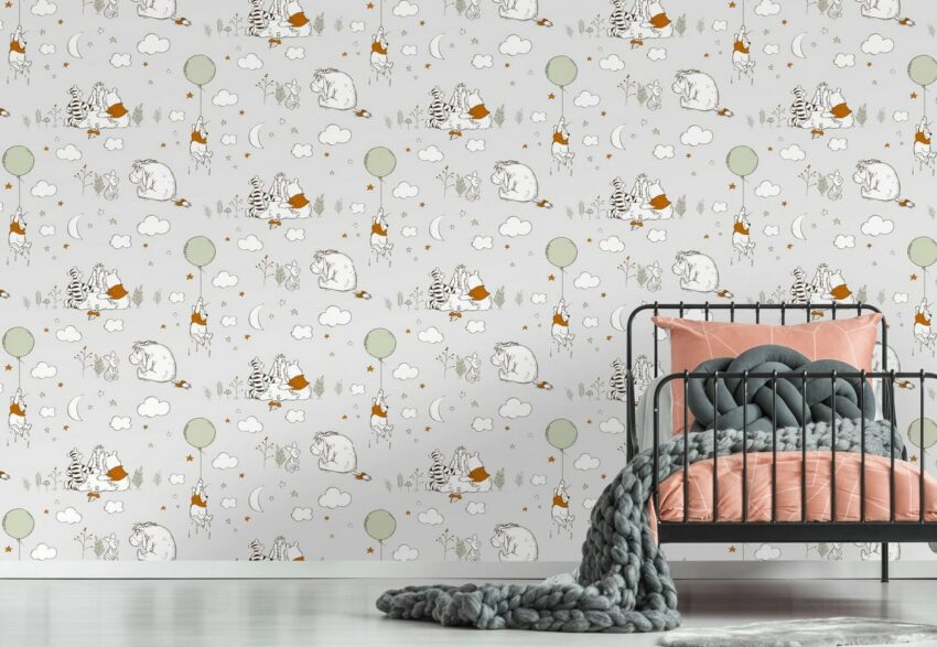 Disney Papiertapete »Winnie Puuh auf, auf und davon«, (1 St), Grau/Orange - 10mx53cm-Tapeten-Ideen für dein Zuhause von Home Trends