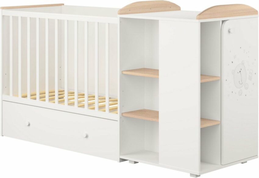 Polini kids Babybett »French 800 Teddy, weiß-eiche«, mit Bettschubkasten und Wickelstation, umbaubar zu Juniorbett und Kommode-Betten-Ideen für dein Zuhause von Home Trends