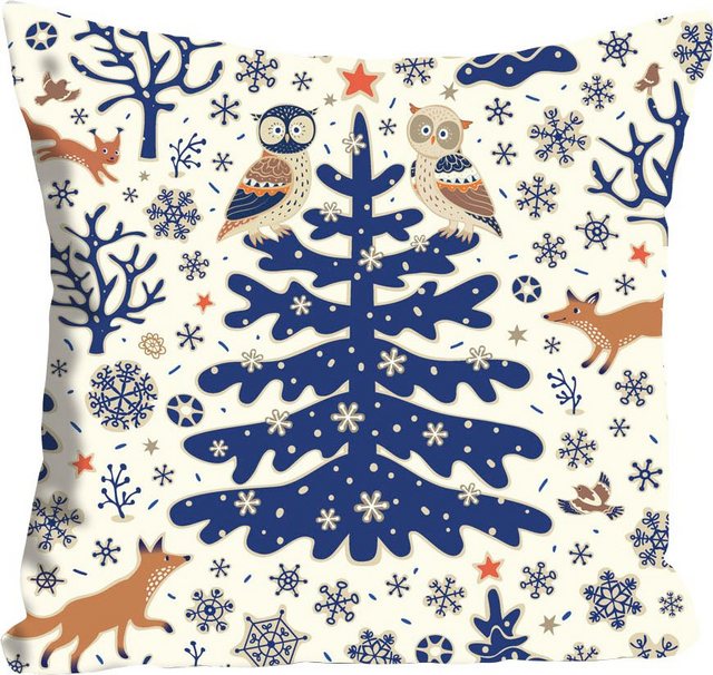 Kissenhülle »Klaas«, queence (1 Stück), mit einem blauen Tannenbaum im Schnee-Kissen-Inspirationen