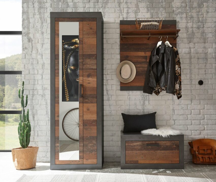 Home affaire Garderoben-Set »BROOKLYN«, (Komplett-Set, 3-St., bestehend aus Garderobenschrank mit Spiegel, Garderobenbank und -paneel), in dekorativer Rahmenoptik-Garderoben-Ideen für dein Zuhause von Home Trends