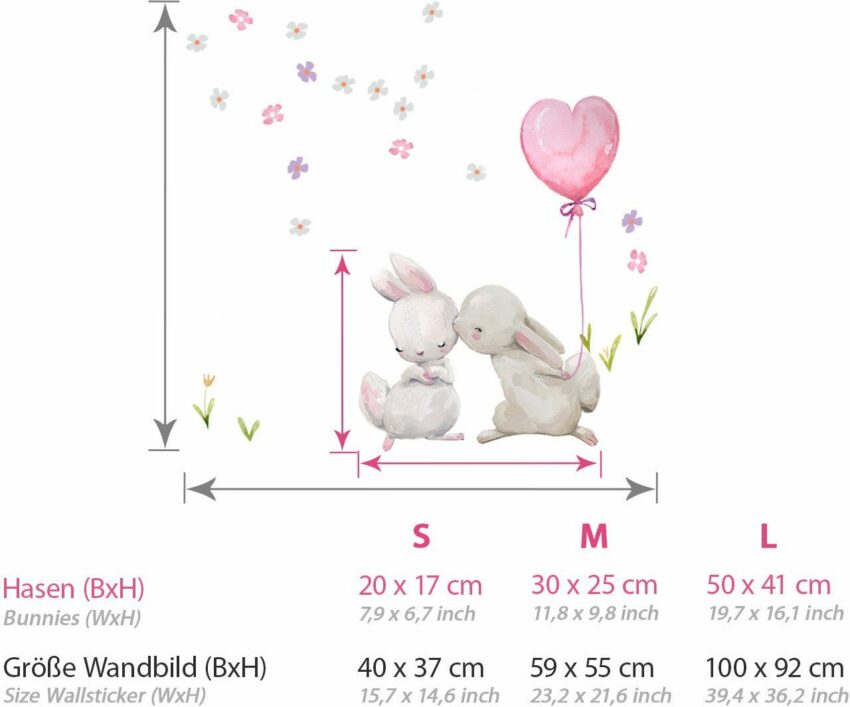 little DECO Wandtattoo »Little Deco Wandtattoo Küssende Hasen mit Luftballon Rosa Herzform«-Wandtattoos-Ideen für dein Zuhause von Home Trends