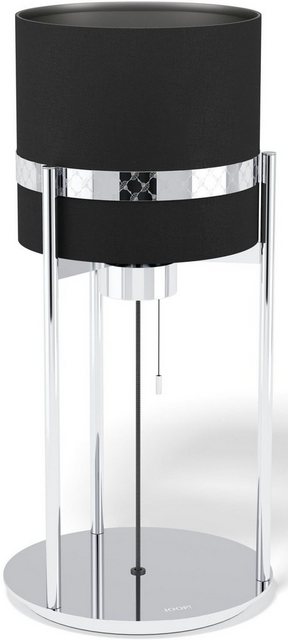 Joop! Tischleuchte »ROUND LIGHTS CHROME«, Tischleuchte mit rundem, gewebtem Textil-Leuchtenschirm in Schwarz und eingelassenem Metall-Dekorband-Lampen-Inspirationen